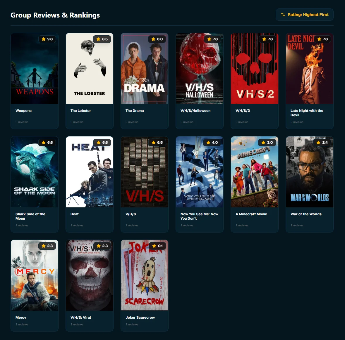 rHater Shared Movie Rankings Leaderboard in a Movie Circle
